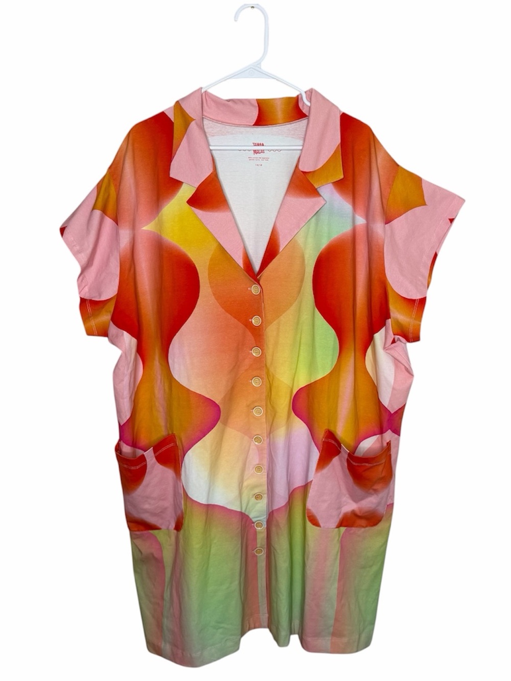 Tamara Malas Yasmine Shirt Dress Size 14/16 Rainbow Energy Button Up Pockets - Picture 3 of 10